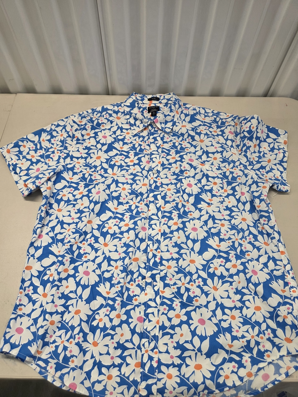 J Crew Dress Shirt Slim Fit Floral Button Blue Up Flex Washed Mens Sz XL